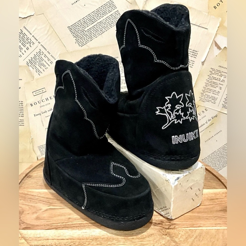 Free People Inuikii Cozy Cowboy Boots Puffy Snow Sherpa Lined Black